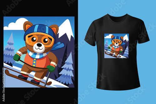Ski winter sport vintage typography t shirt design with glasses and skier silhouette	