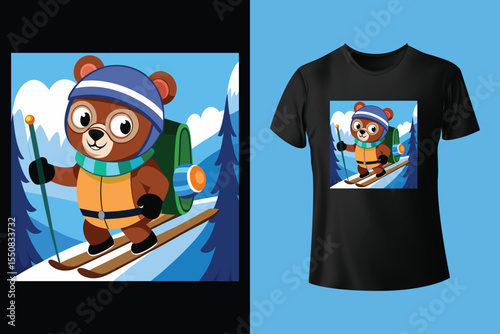 Ski winter sport vintage typography t shirt design with glasses and skier silhouette	