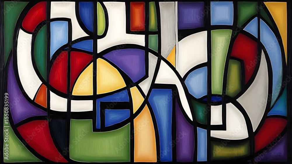 Fototapeta premium Abstract Geometric Art Painting Colorful Shapes