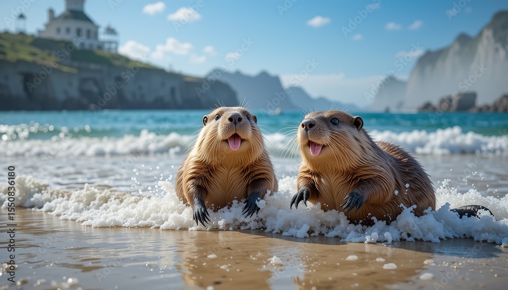 Fototapeta premium Happy Beavers Beachfront Sun