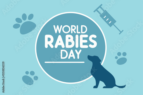 World rabies day illustration with a dog paw prints and syringe design