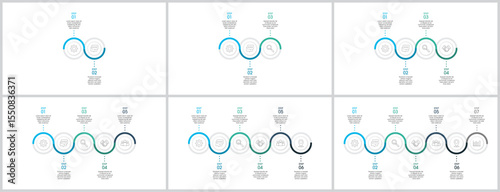 Circular Infinity Loop Infographics. Including 2, 3, 4, 5, 6, and 7 Steps