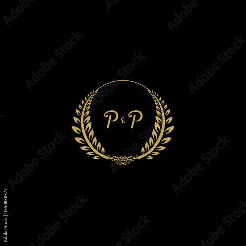 PP beautiful feminine and elegant wedding monogram initial logo with circle floral gold