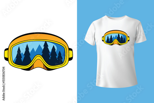 Ski winter sport vintage typography t shirt design with glasses and skier silhouette	