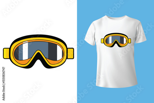 Ski winter sport vintage typography t shirt design with glasses and skier silhouette	