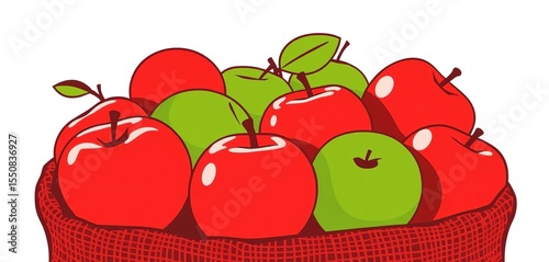 Silhouette of various apples in a burlap bag, vector line art,  background,  burlap