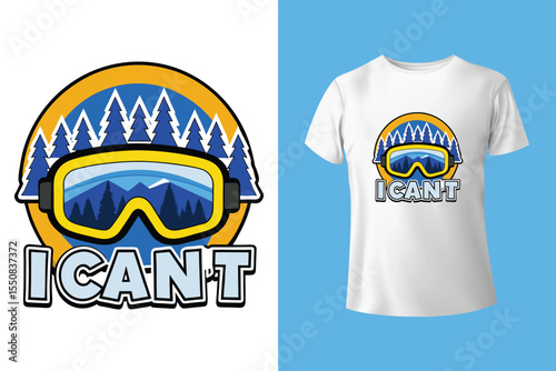 Ski winter sport vintage typography t shirt design with glasses and skier silhouette	
