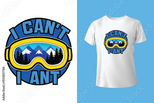 Ski winter sport vintage typography t shirt design with glasses and skier silhouette	