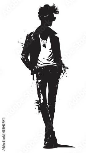 Set beautiful fashion Boy silhouette on a white background 