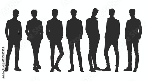 Set beautiful fashion Boy silhouette on a white background 
