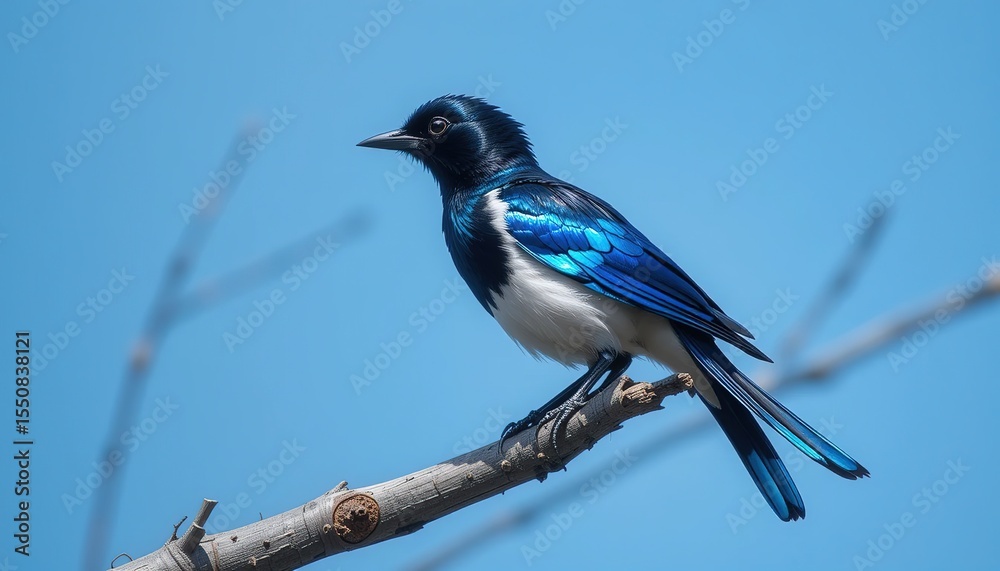 Obraz premium Majestic Magpie on Azure Branch - Iridescent Wings
