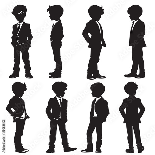 Set beautiful fashion Boy silhouette on a white background 