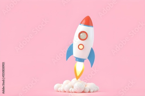 rocket launch on solid background.Concept of business success through new ideas and creativity.