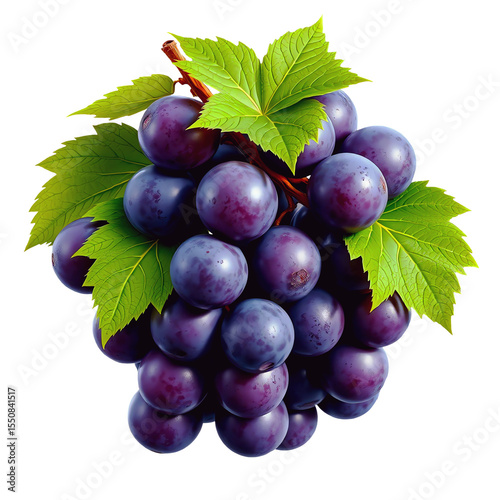 Cluster of Purple Grapes with Lush Green Leaves