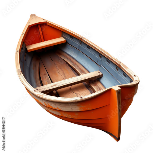 Weathered Orange Wooden Rowboat