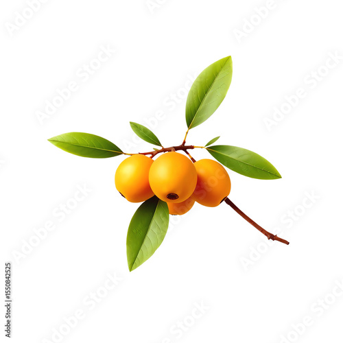Sunlit Loquat Branch with Ripe Fruits
