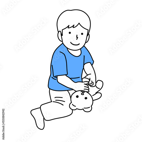 ぬいぐるみを持つ子供イラスト
