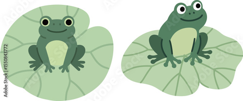 Frogs Sitting on Lily Pads in a Pond