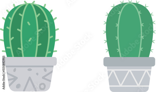 Potted Cacti in Decorative Containers green plants succulents cacti pots indoor gardening home decor nature desert flora botanical illustration art design texture pattern simple cute minimalistic