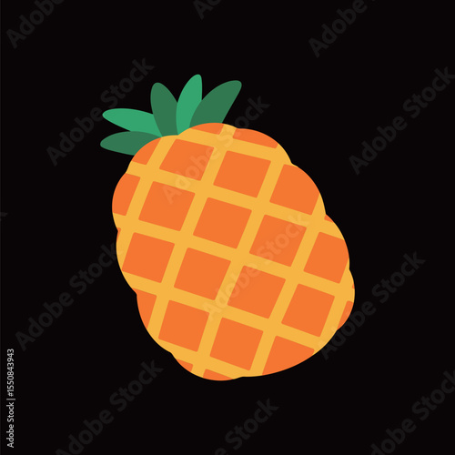 Pineapple with Green Leaves on Black Background
