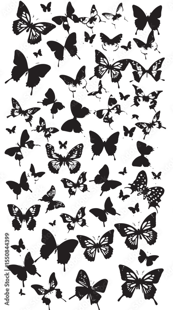 Fototapeta premium Set Mega Collection Bundle pretty Butterfly butterflies , black silhouettes isolated on white background
