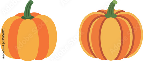 Orange Pumpkins with Green Stems and Vertical Stripes