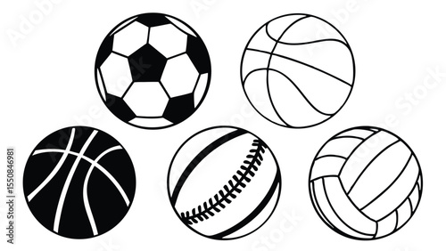 Vector illustration of various sports balls soccer basketball baseball and volleyball designs