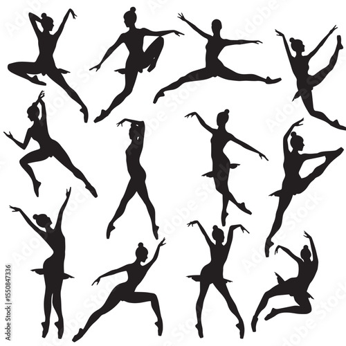 Set of ballet dancers silhouettes , black silhouettes isolated on white background