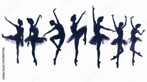 Set of ballet dancers silhouettes , black silhouettes isolated on white background