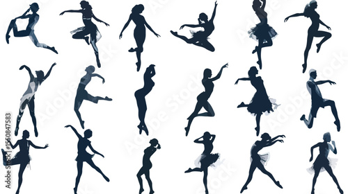 Set of ballet dancers silhouettes , black silhouettes isolated on white background