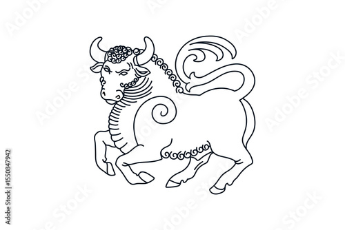simple buffalo lineart illustration with hand drawn ornaments