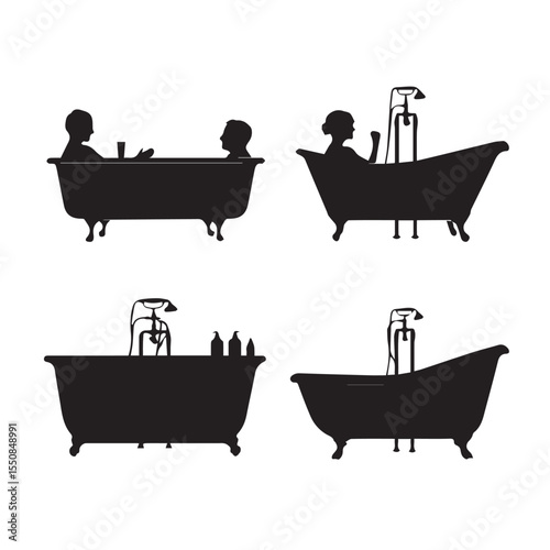 bathtub silhouette set, Black & White silhouette set