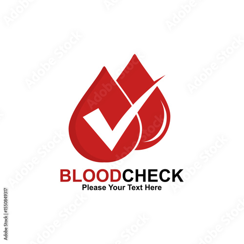 Blood drop logo with a checkmark, ideal for medical testing, laboratories, and health check-up services. Symbolizes accurate results and reliable healthcare.