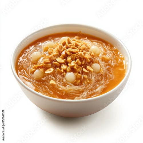 Sago Pancit Malabon, a savory sweet dessert with tapioca pearls, thick rice noodles, and a rich peanut sauce