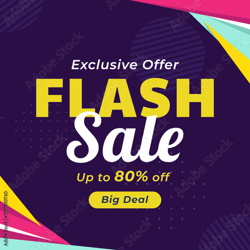 Flash Sale Banner with Up to 80% off. Vector. 80% off. Exclusive Offer. Big Deal. illustration. 