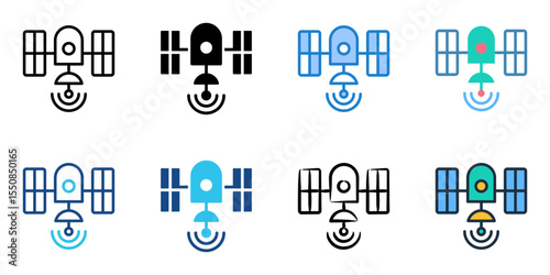 Satellite Technology icon set multiple style collection 
