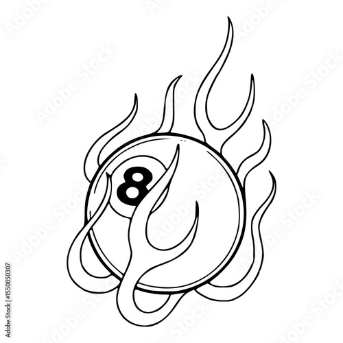 flaming eight ball vector outline