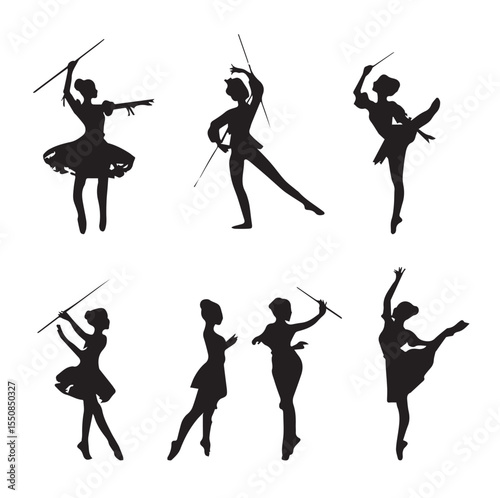 baton twirling silhouette set, Black & White silhouette set