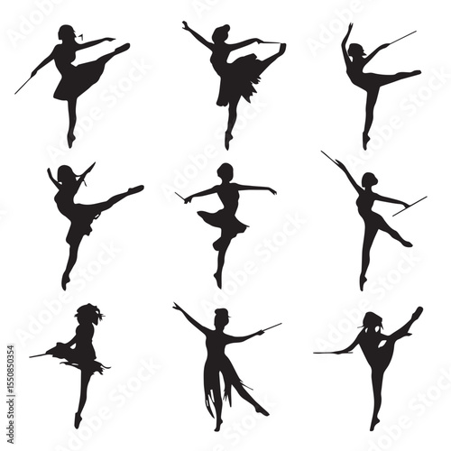 baton twirling silhouette set, Black & White silhouette set