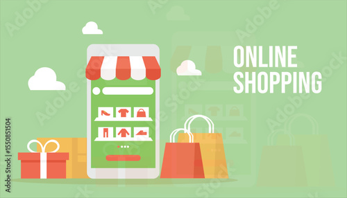 Vector illustration of a online shopping bag with gifts
