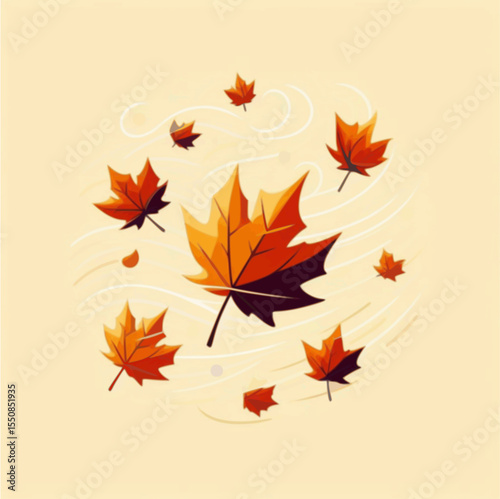Maple leaves fall in slow motion due to the whirlwind