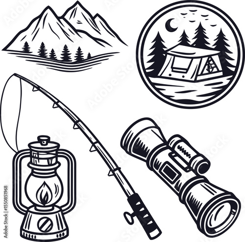 set of camping icons vector