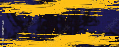 Abstract yellow-blue frame on a dark background. Sporty design in grunge style. Illustration for sports