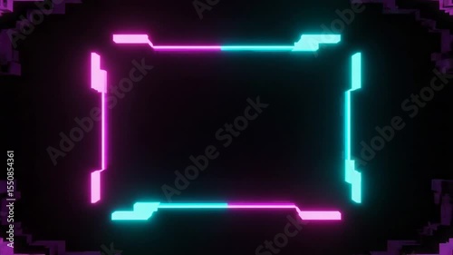 Neon Frame with Glowing Edges on a Dark Background for Digital Art