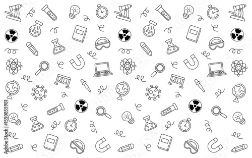Set of science and chemistry doodle element vector background