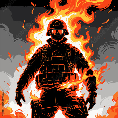vector image of fiery soldiers for design needs