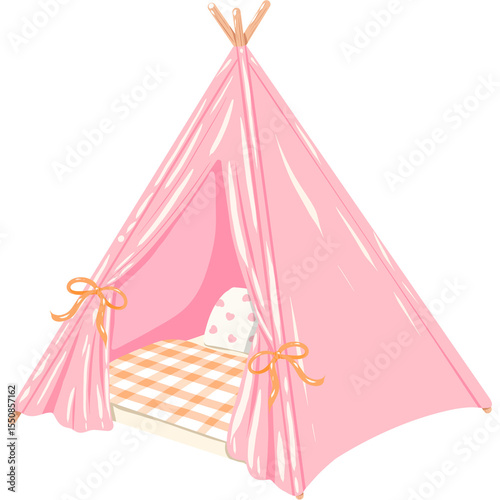 Pastel pink tent clipart illustration perfect for outdoor camping 