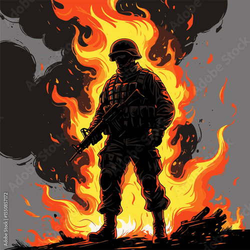 vector image of fiery soldiers for design needs