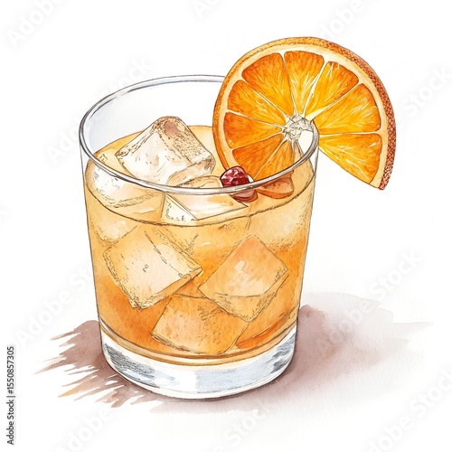 penicillin cocktail-with ice cubes and orange slice