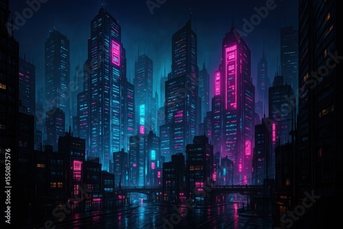 Wallpaper Mural Cyberpunk Cityscape With Pink And Blue Neon Lights On Futuristic Skyscrapers Torontodigital.ca